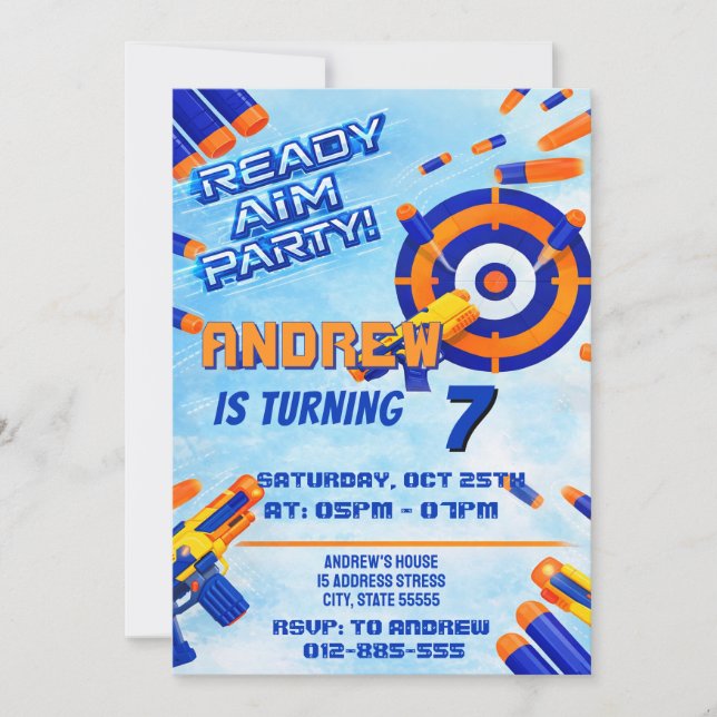 Invitation d'anniversaire enfant avec fléchette Ne (Devant)