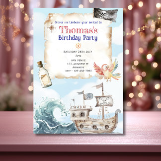 Invitation d'anniversaire enfant Bateau Pirate Ble