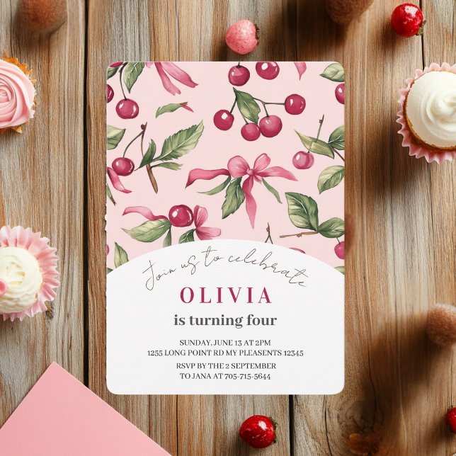 Invitation d'anniversaire enfant Cerise Rouge et R (Créateur téléchargé)