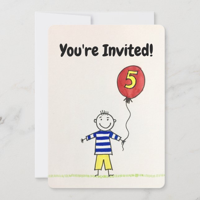 Invitation d'anniversaire - Enfant de 5 ans avec b (Devant)