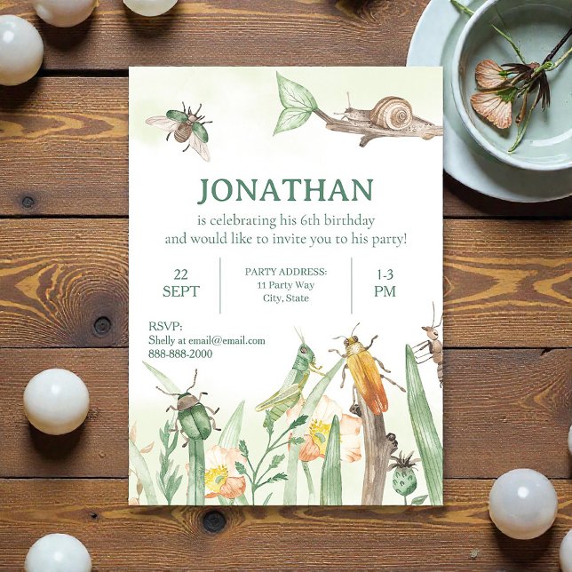 Invitation d'anniversaire enfant insecte aquarelle (Créateur téléchargé)