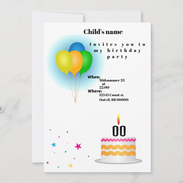 Invitation d'anniversaire enfant personnalisable (Dos)