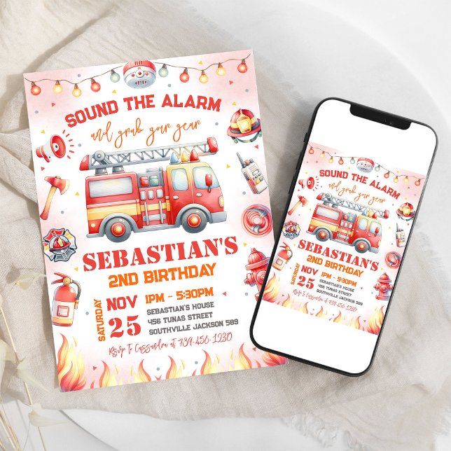 Invitation d'anniversaire enfant pompier camion de (Créateur téléchargé)