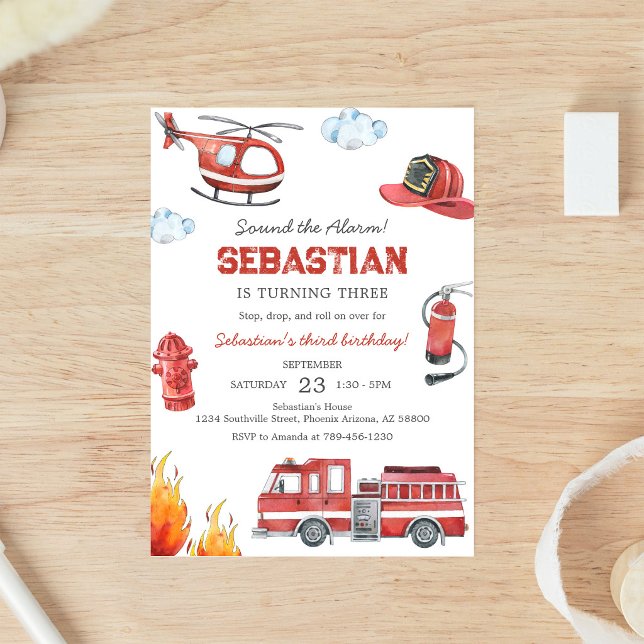 Invitation d'anniversaire enfant pompier camion de (Créateur téléchargé)