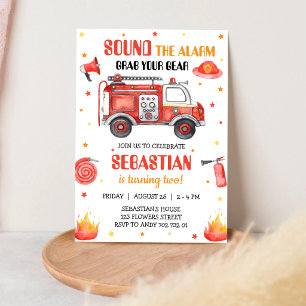 Invitation d'anniversaire enfant pompier camion de