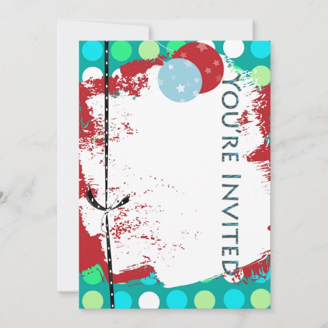 invitation d'anniversaire enfant rouge bleu vert (Devant)