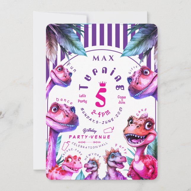 Invitation d'anniversaire Enfants Dinosaure Aquare (Devant)