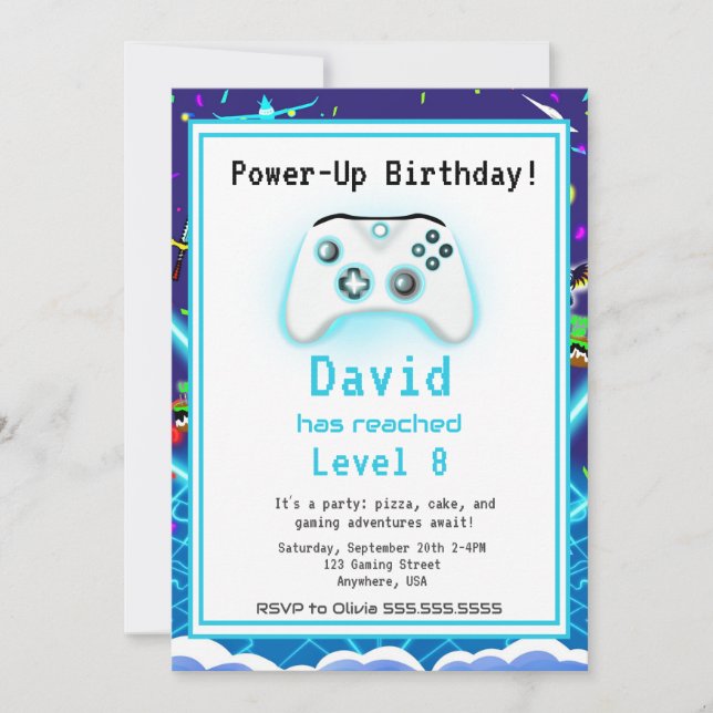 Invitation d'anniversaire épique pour 8 ans avec u (Devant)