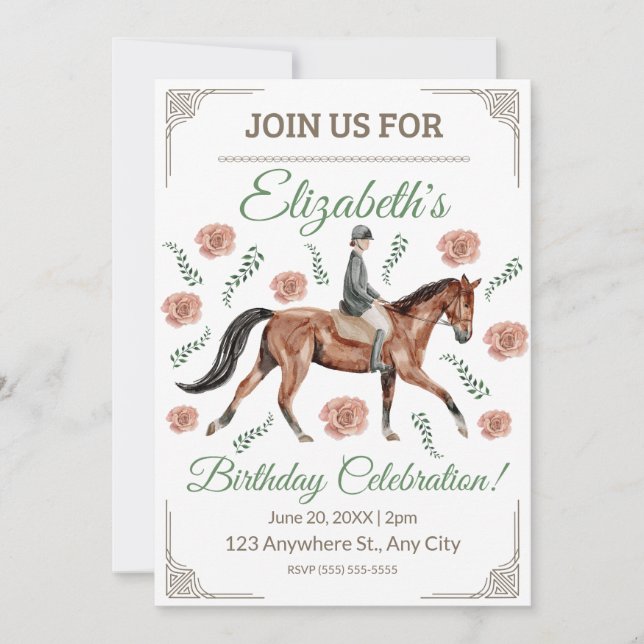 Invitation d'anniversaire équestre (Devant)
