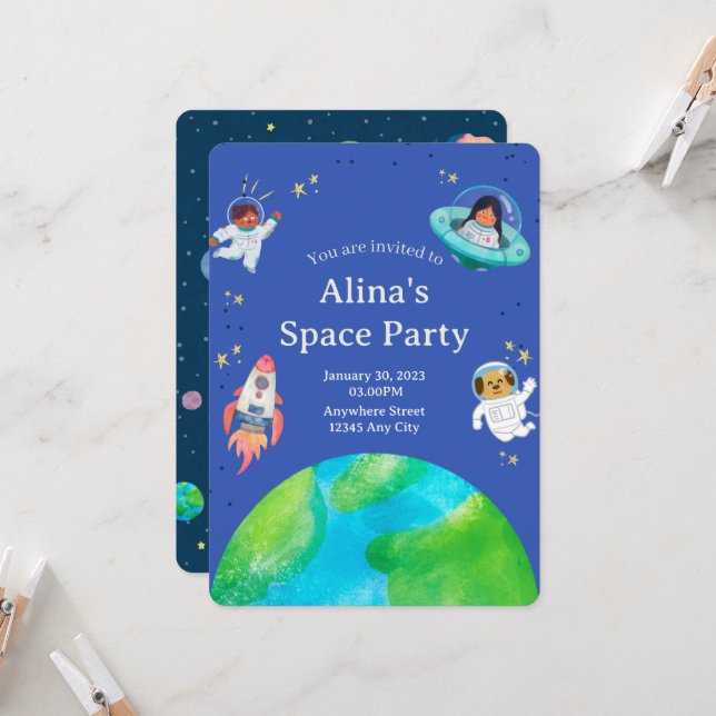 invitation d'anniversaire espace (Devant/Arrière en situation)