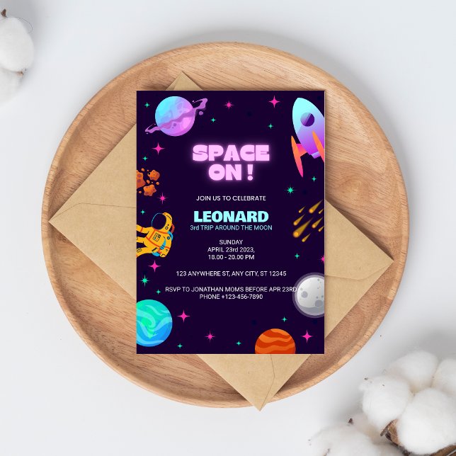 Invitation d'anniversaire espace bleu violet (Créateur téléchargé)