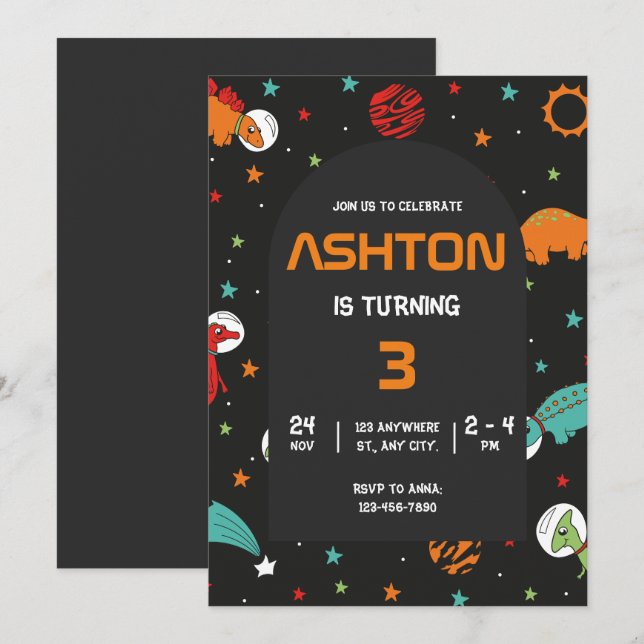 Invitation d'anniversaire Espace Extra-Atmosphériq (Devant / Derrière)