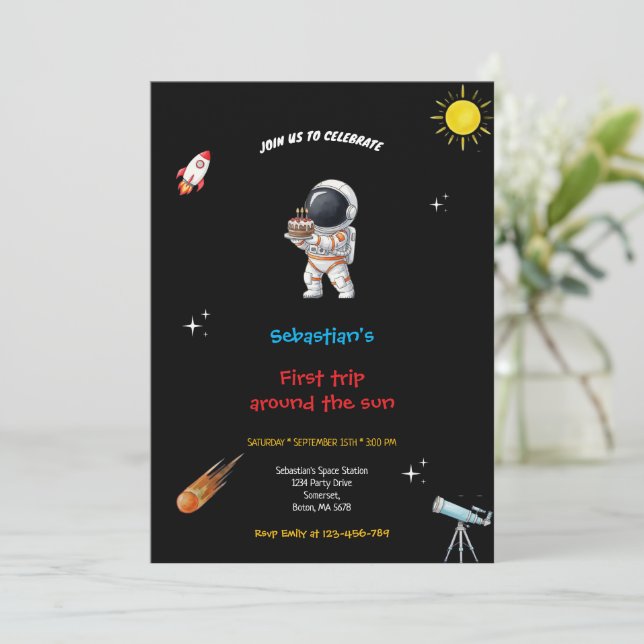 INVITATION D'ANNIVERSAIRE ESPACE NOIR (Debout devant)