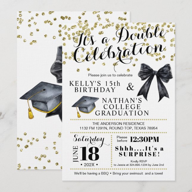 Invitation d'anniversaire et de remise de diplômes (Devant / Derrière)