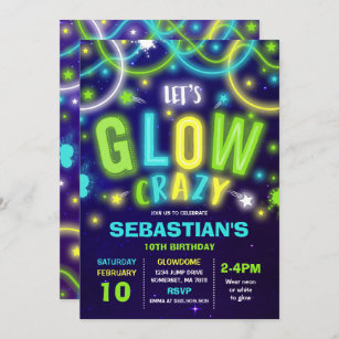 Invitation d'anniversaire étincelante Neon Glow Da