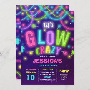 Invitation d'anniversaire étincelante Neon Glow Da