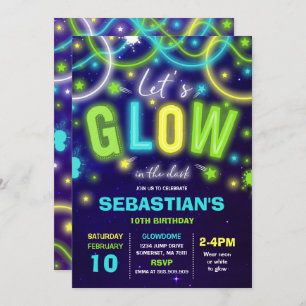 Invitation d'anniversaire étincelante Neon Glow Da