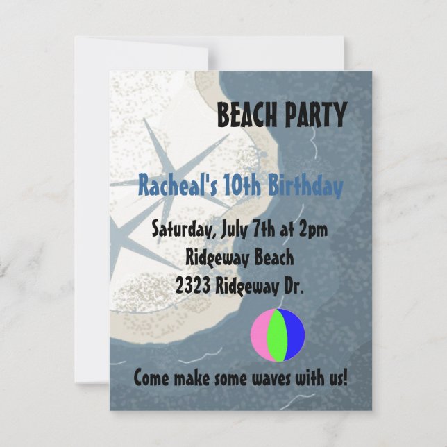 Invitation d'anniversaire Étoile de mer et Ocean B (Devant)