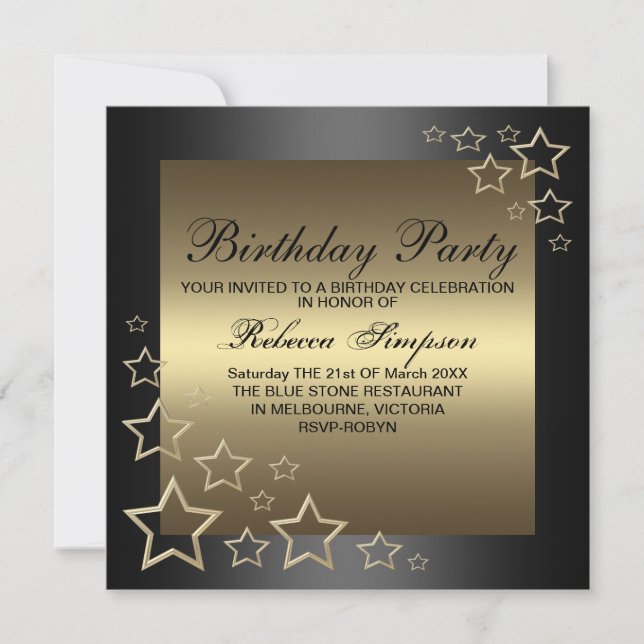 Invitation d'anniversaire étoile d'or (Devant)