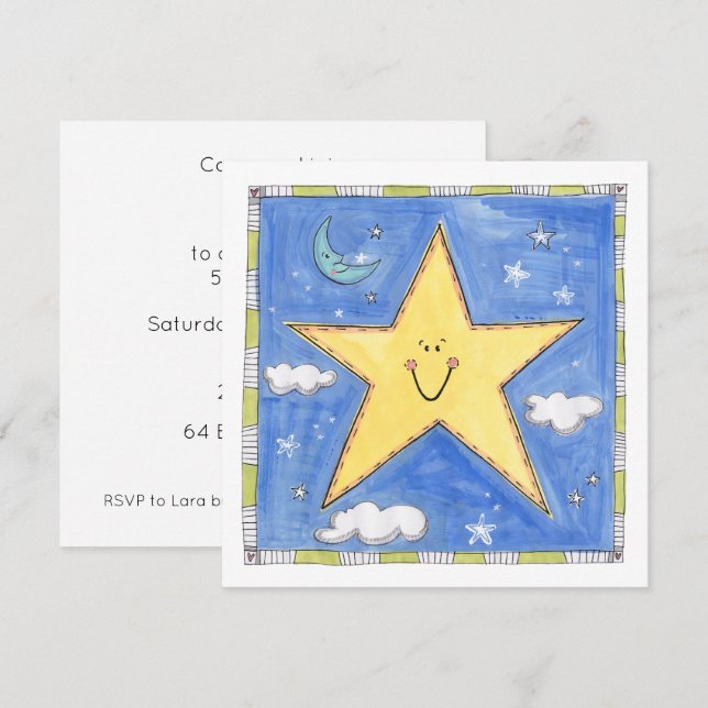 Invitation d'anniversaire étoile souriante personn (Devant / Derrière)