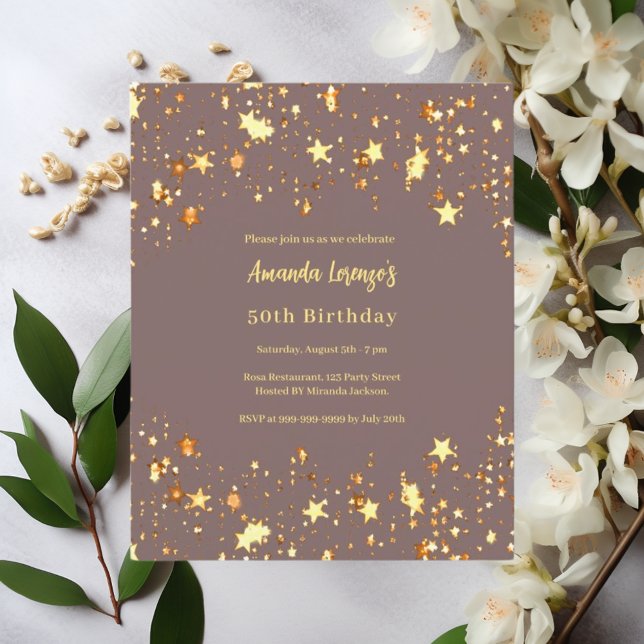 Invitation d'anniversaire étoiles dorées sur fond  (Créateur téléchargé)