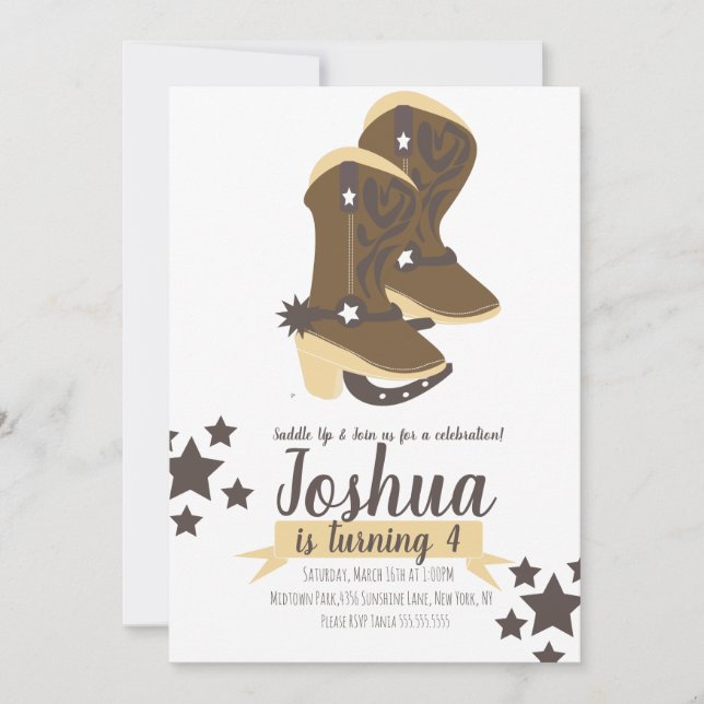 Invitation d'anniversaire étoiles marron beige Cow (Devant)