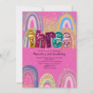 Invitation d'anniversaire étoiles rose et or aquar