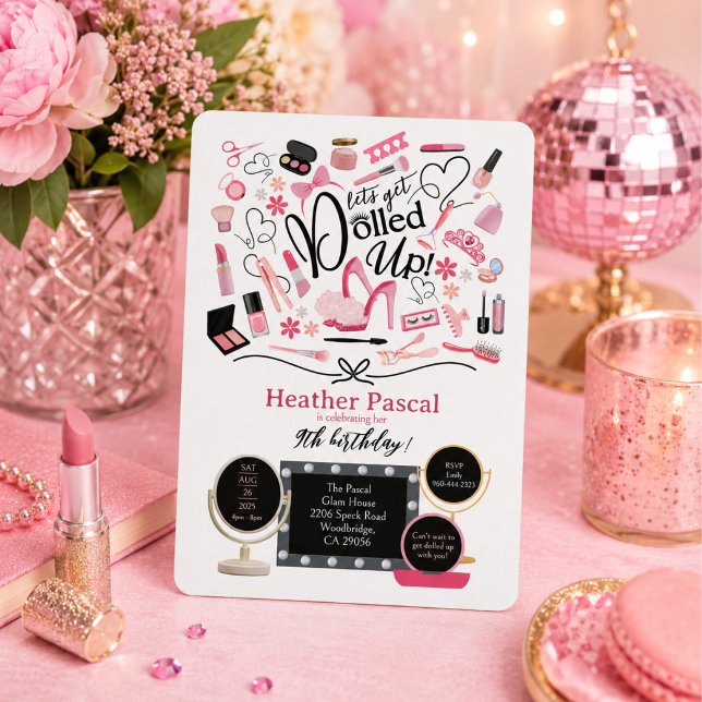 Invitation d'anniversaire : Faisons-nous belles (Let's Get Dolled Up Birthday Invitation. A perfect invite for a glam, makeup or spa party.)