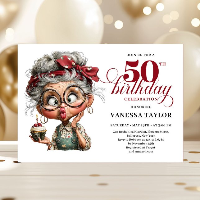 Invitation d'anniversaire fantaisiste 50 ans femme (Whimsical 50th birthday invite quirky fun woman)