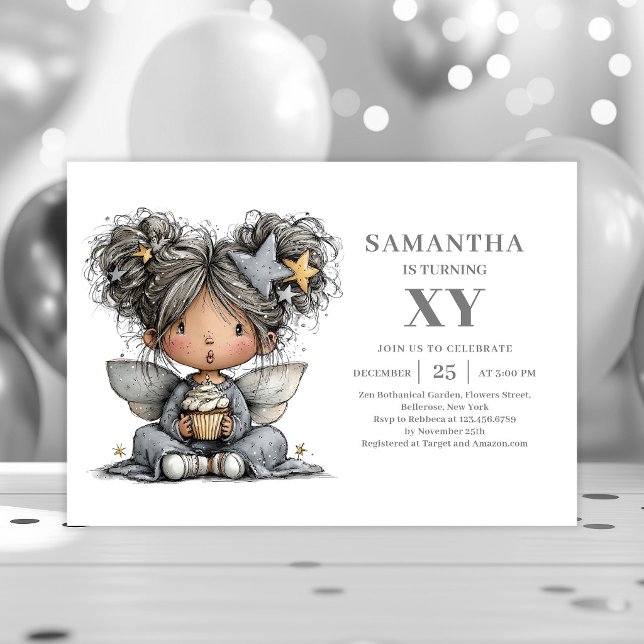 Invitation d'anniversaire fantaisiste adolescente  (Whimsical Teenager Girl Black Gold Birthday Invitation

)