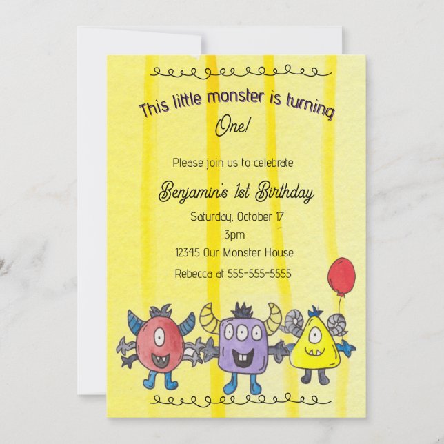 Invitation d'anniversaire fantaisiste Trois Petits (Devant)