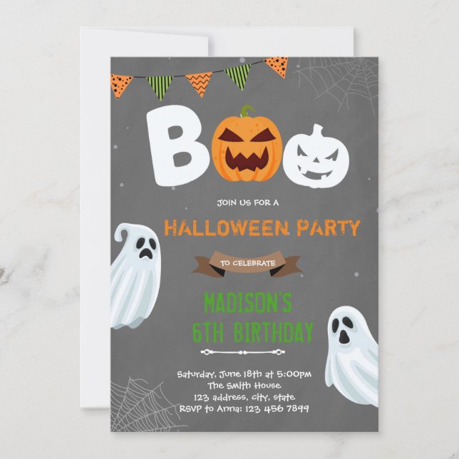 Invitation d'anniversaire fantôme boo Halloween (Devant)
