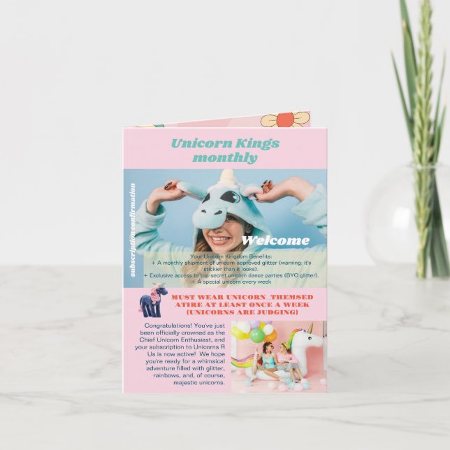 Invitation d'anniversaire farce, Amour de licorne, (Devant)