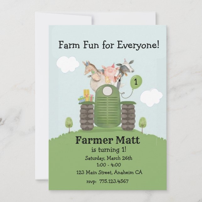 Invitation d'anniversaire Farmer Fun pour tout le  (Devant)