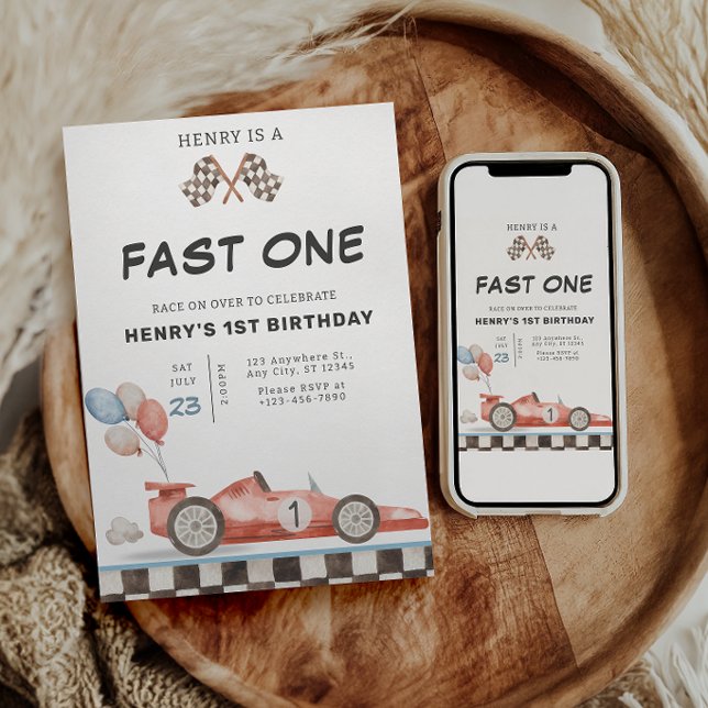 Invitation d'anniversaire Fast One Course automobi (Créateur téléchargé)