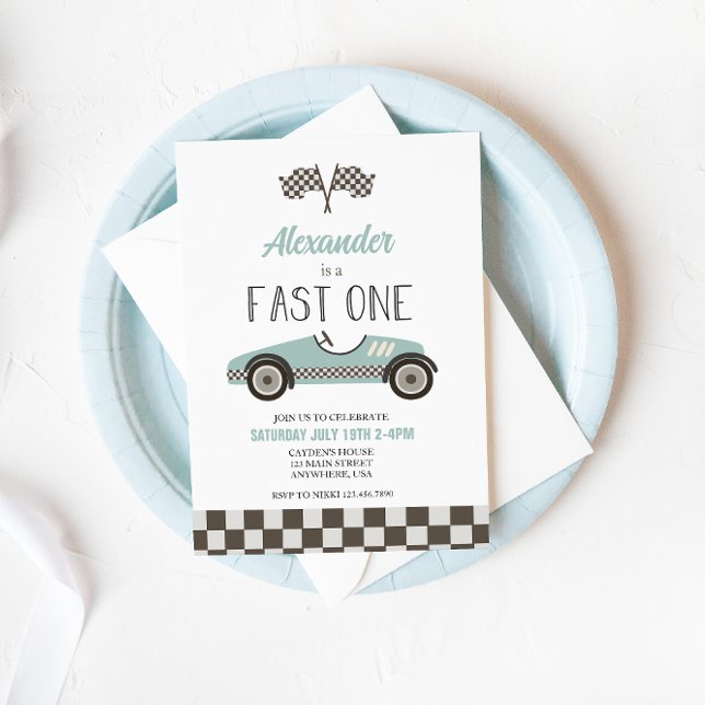 Invitation d'anniversaire Fast One voiture de cour (Créateur téléchargé)
