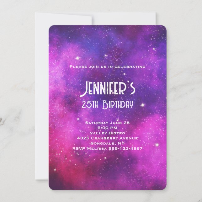 Invitation d'anniversaire Faux Galaxy Espace Rose  (Devant)