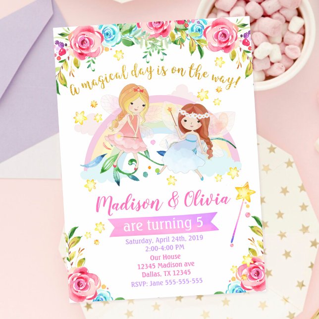 Invitation d'anniversaire fée / Fête conjointe de  (Créateur téléchargé)