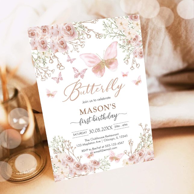 Invitation d'anniversaire Fée Papillon Rose Fille (Créateur téléchargé)