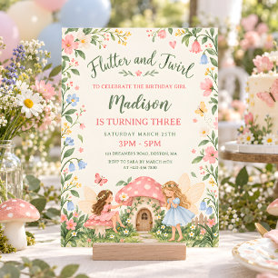 Invitation d'anniversaire Fées Jardin aquarelle po