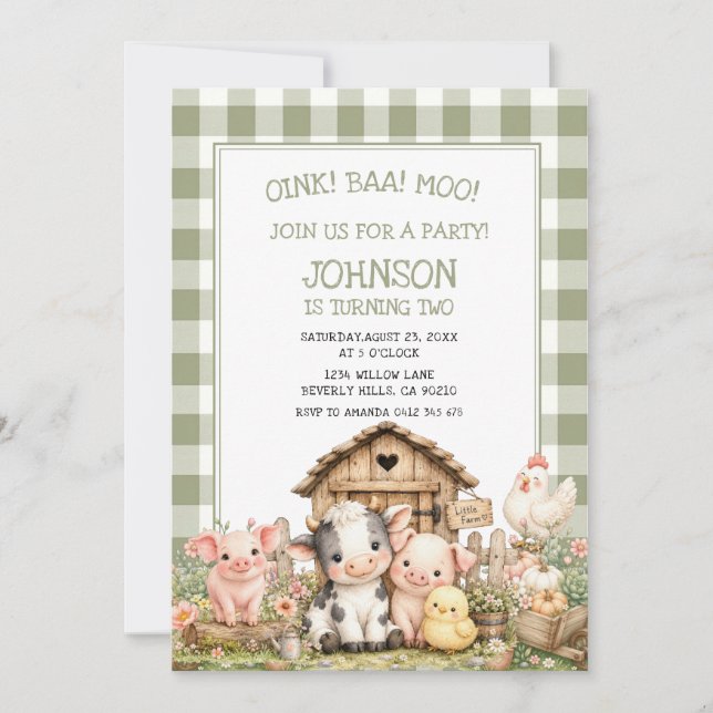 Invitation d'anniversaire Ferme Animaux Mignons (Devant)