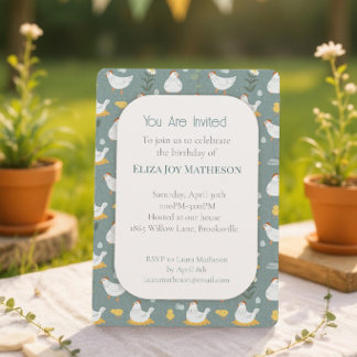 Invitation d'anniversaire Ferme Poule Bleu Poussié