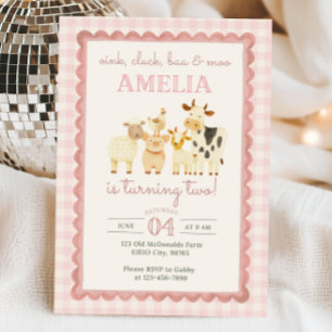 Invitation d'anniversaire Ferme Rose Fille de la