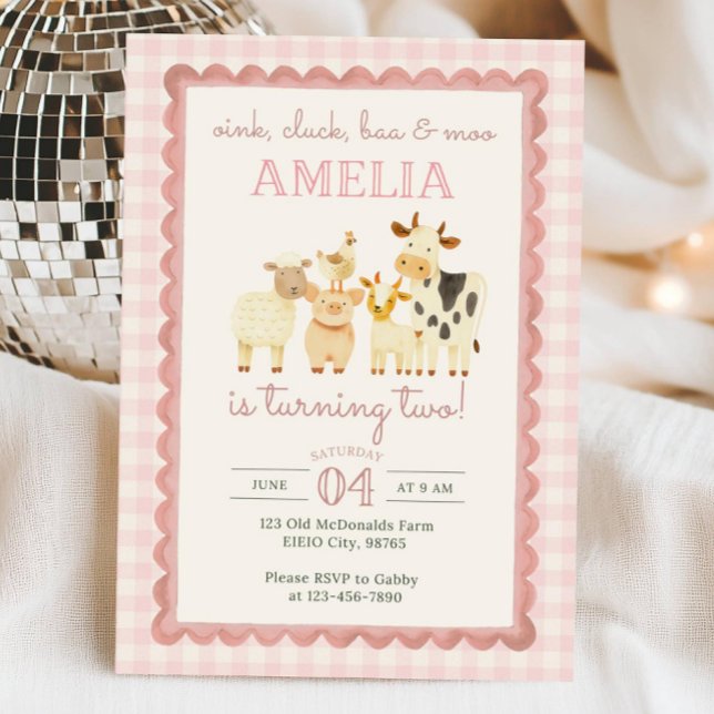 Invitation d'anniversaire Ferme Rose | Fille de la (Créateur téléchargé)