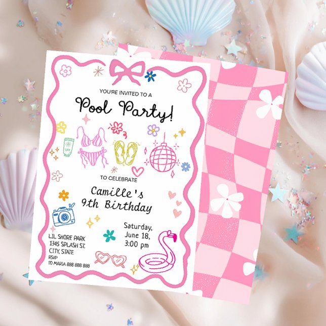 Invitation d'anniversaire fête au bord de la pisci (Créateur téléchargé)