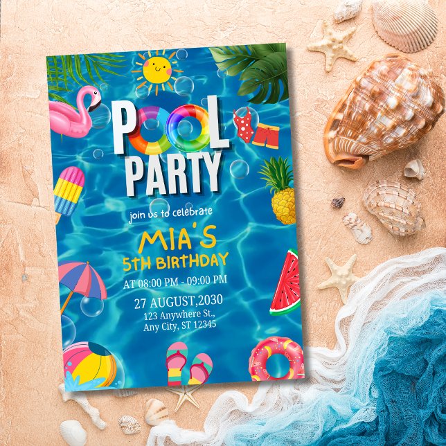 Invitation d'anniversaire fête au bord de la pisci (Créateur téléchargé)