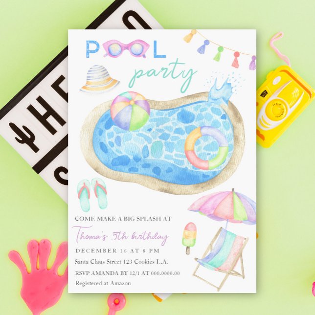 Invitation d'anniversaire fête au bord de la pisci (Créateur téléchargé)
