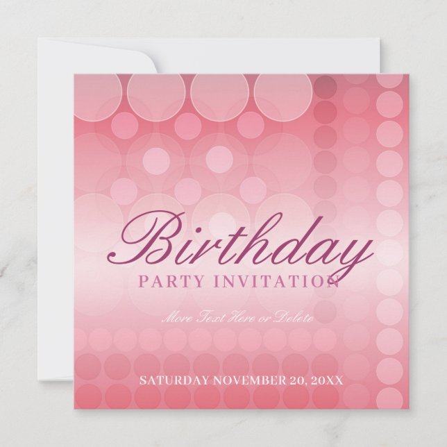 Invitation d'anniversaire Fête Bulles de Rêve Rose (Devant)