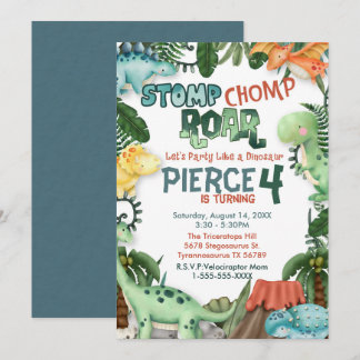 Invitation d'anniversaire Fête comme un dinosaure