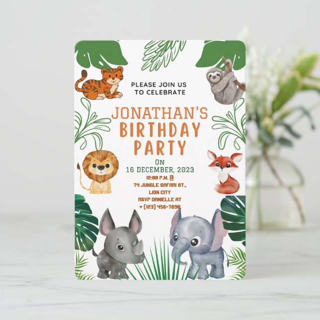 Invitation d'anniversaire fête d'animaux de la jun (Debout devant)